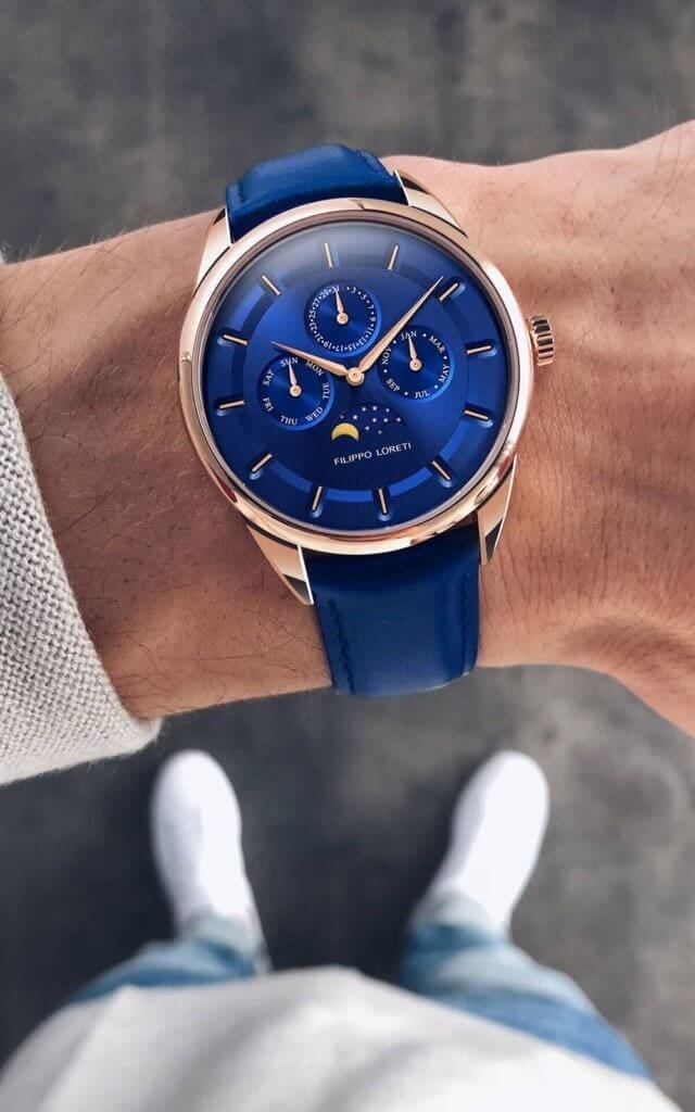 VeniceMoonphase RoseGold Blue Leather